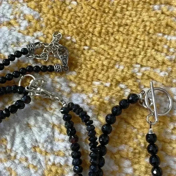Set of Three black crystal and sterling silver necklaces NWOT - Picture 3 of 4